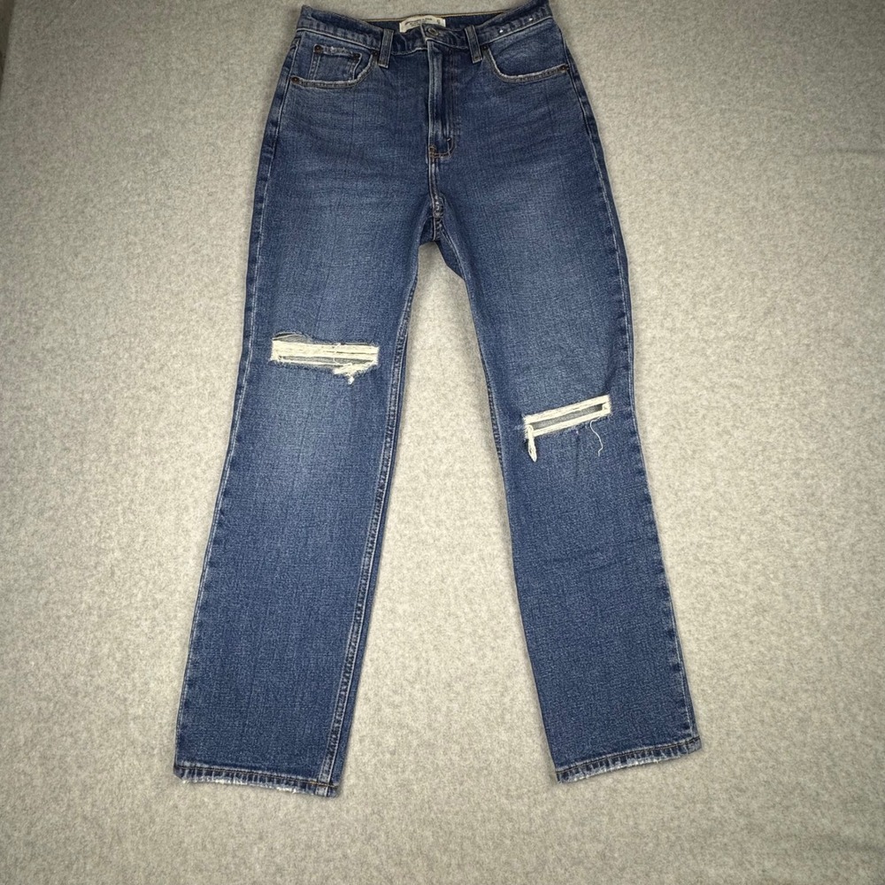 Abercrombie & Fitch Ankle Straight Ultra High Rise Distressed Jeans Blue 27 4R